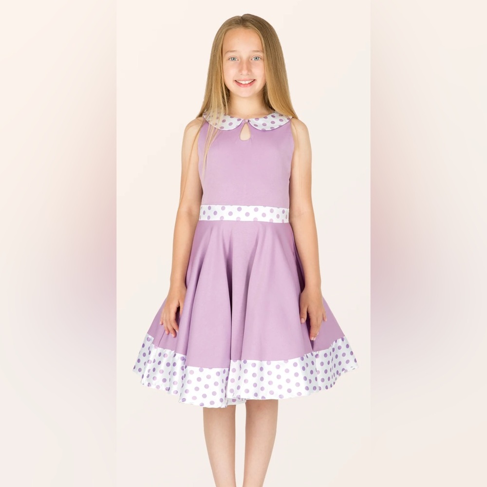 Elegant Lavender Polka Dot Kids Dress